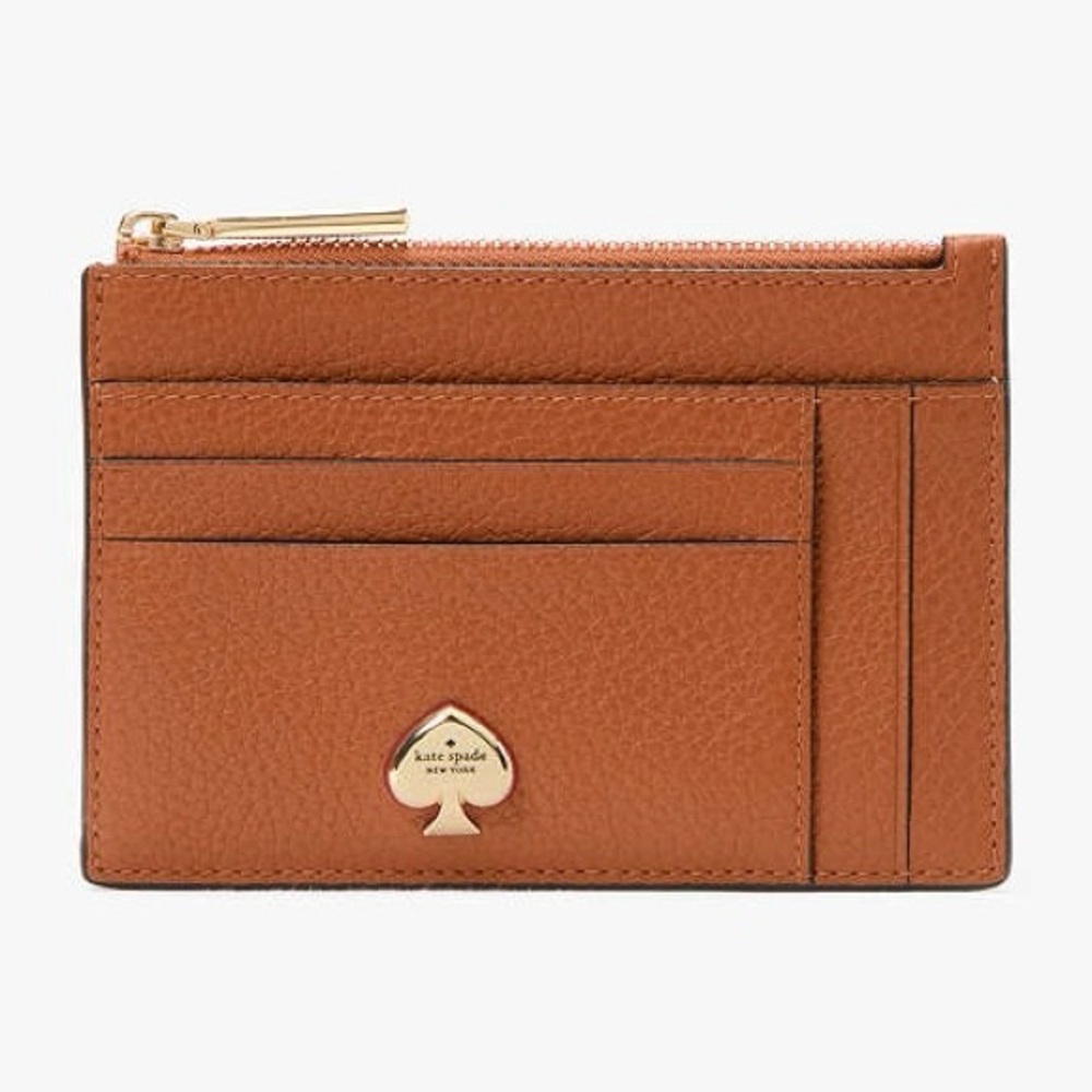 NWT Kate Spade Kayla Large Slim Gingerbread Pebbled Leather Zip Card Case Wallet